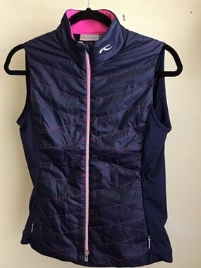 KJUS Navy Quilted Vest with Pink Trim $30